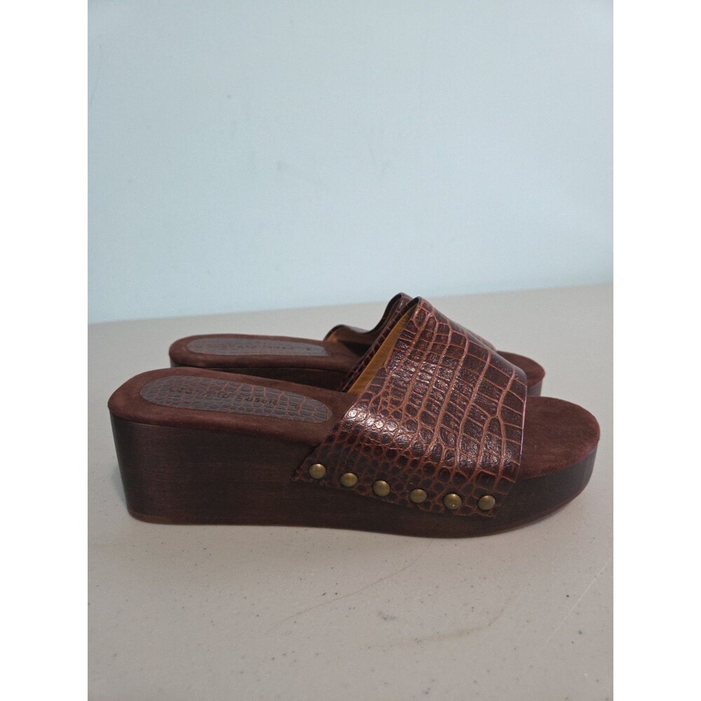 leonard frisbie open toe clog brown Leather 8